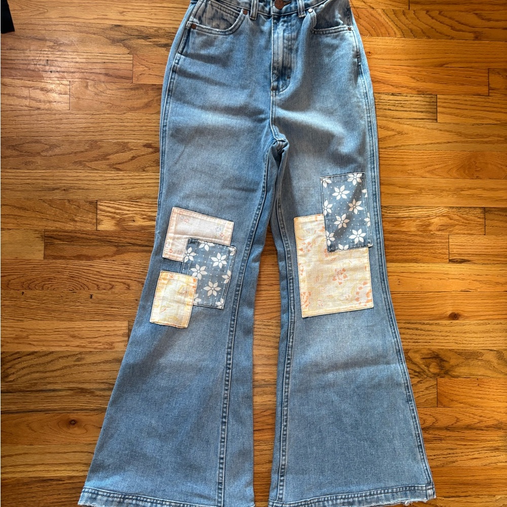 Wranglers X Billabong Blue Patchwork Flare Jeans